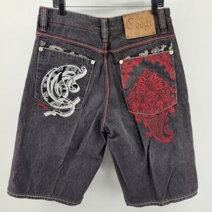 Coogi Men's Denim Shorts Size 36 Black Embroidered Pockets Y2K 90s Skate Hip Hop